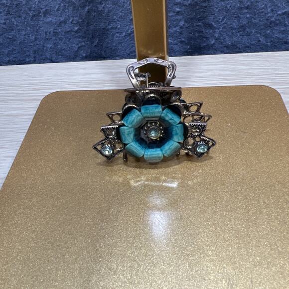 VTG Hair Claw Clip Multicolor Rhinestone Antique Gold Tone Metal Boho Lot of 3 - Picture 4 of 11